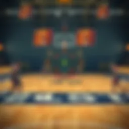 A strategic basketball play diagram illustrating offensive and defensive formations