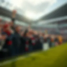 A football stadium filled with enthusiastic fans cheering