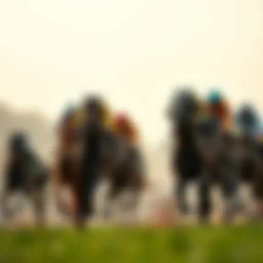 Dynamic Horse Racing Excitement Dynamic horse racing scene capturing the thrill of the race